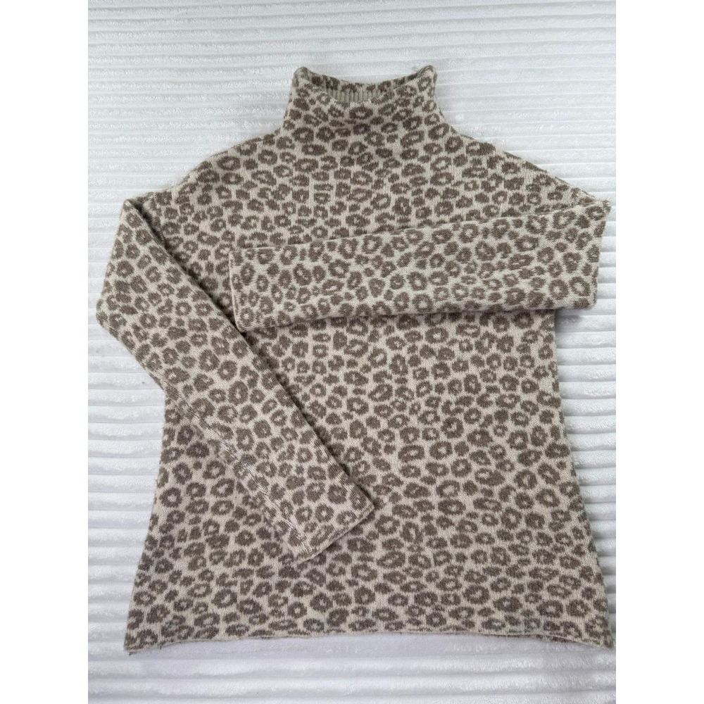 Christian Siriano New York Leopard Print Merino Wool Blend Turtleneck Sweater XS
